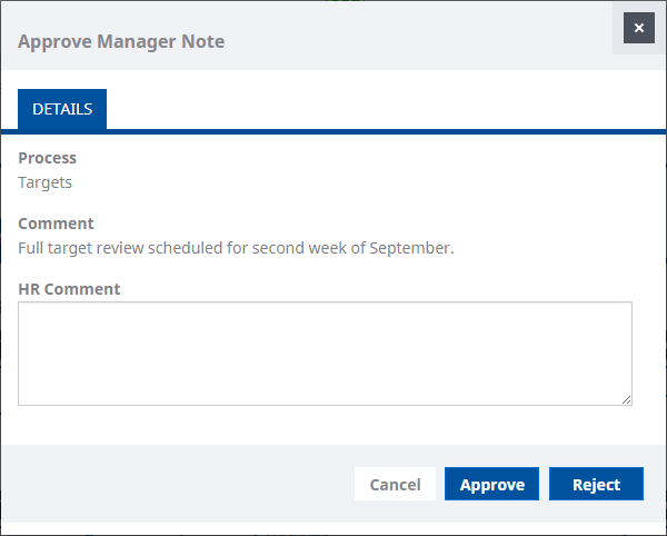 Screenshot: Manager Note approval screen in WX