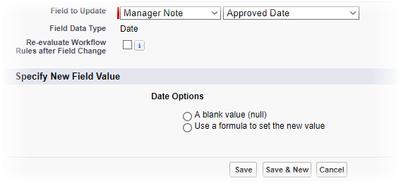 Screenshot: Specify New Field Value for Approved Date field