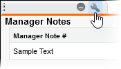 Screenshot showing manager notes related list on employment record page layout with properties icon selected