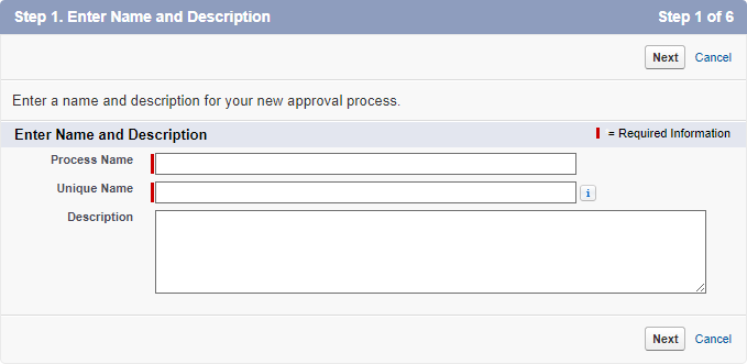 Screenshot: Step 1 of New Approval Process wizard