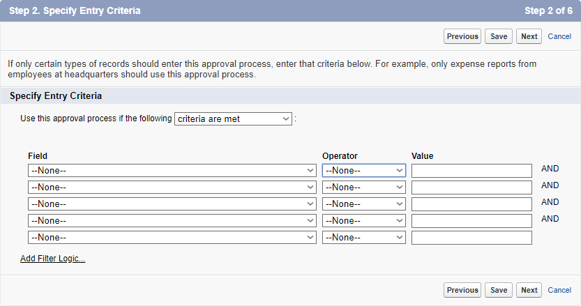 Screenshot: Step 2 of New Approval Process wizard