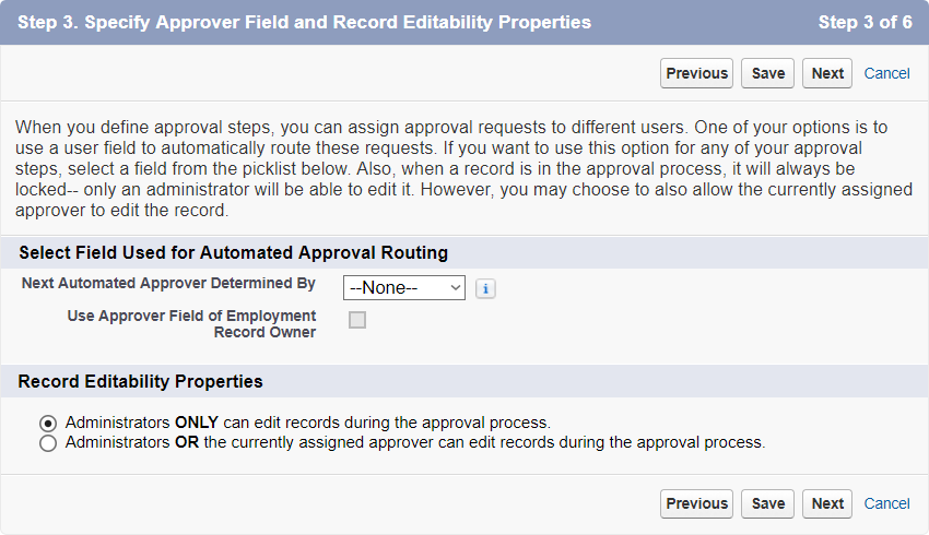 Screenshot: Step 3 of New Approval Process wizard