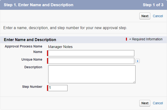 Screenshot: Step 1 of New Approval Step wizard