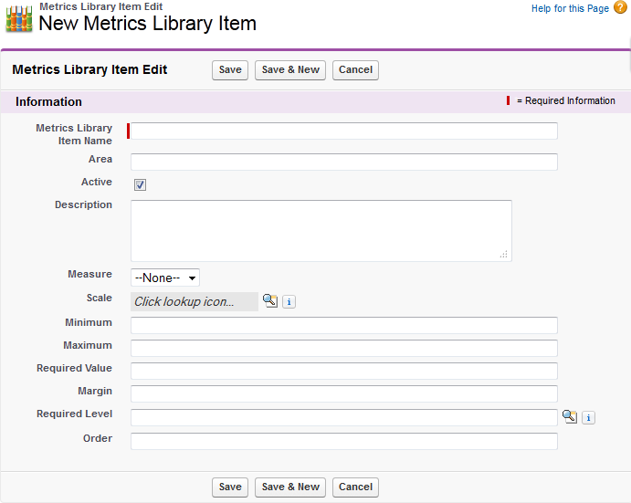 Screenshot: New Metrics Library Item page