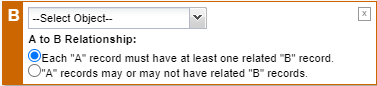 Screenshot: Section B for selecting an object with a relationship to the primary object