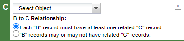 Screenshot: Section C for selecting an object with a relationship to the B object