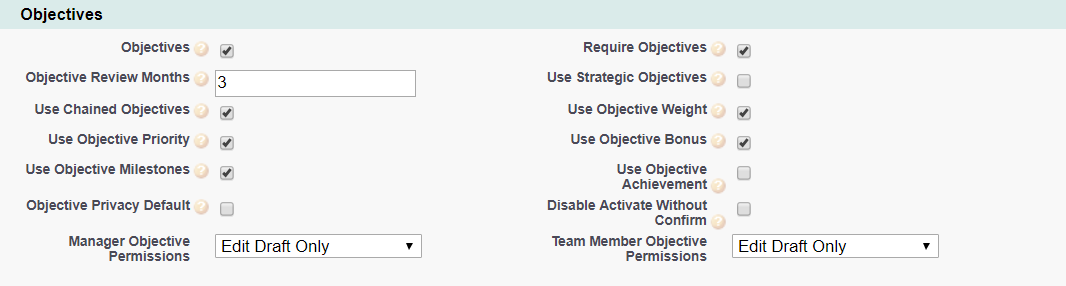 Screenshot: Policy options for Objectives