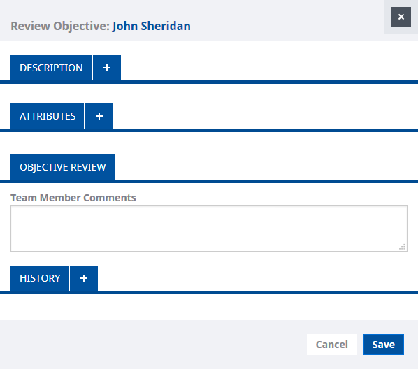 Screenshot: The Team Member view of Objective in review