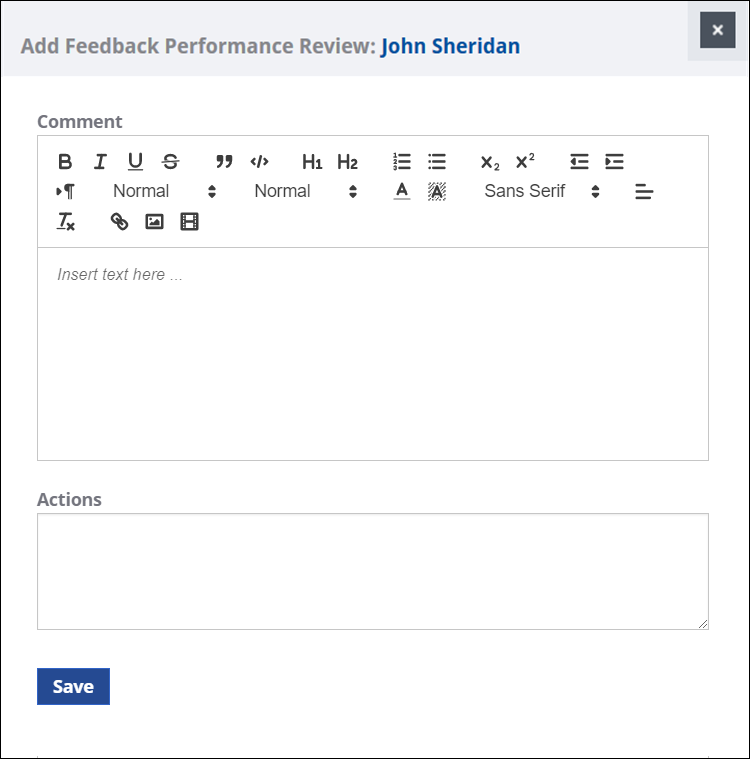 Screenshot: The continuous feedback text area on Performance Review page