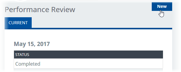 Screenshot: New button for a Performance Review