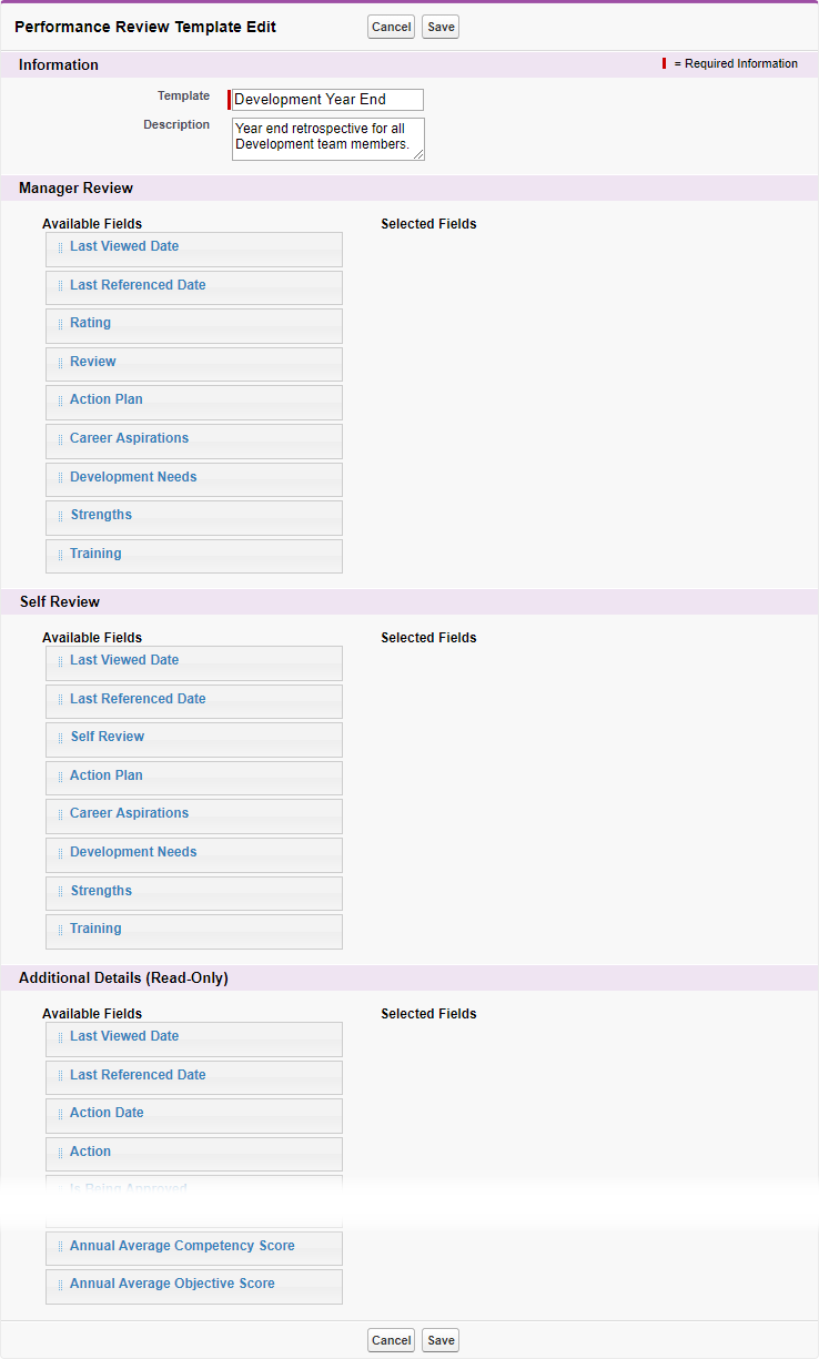 Screenshot: Performance Review Template Edit page