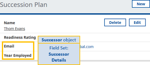 Annotated screenshot showing the area for the Successor Details field set