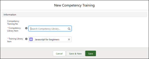 Screenshot: New Competency Training dialog