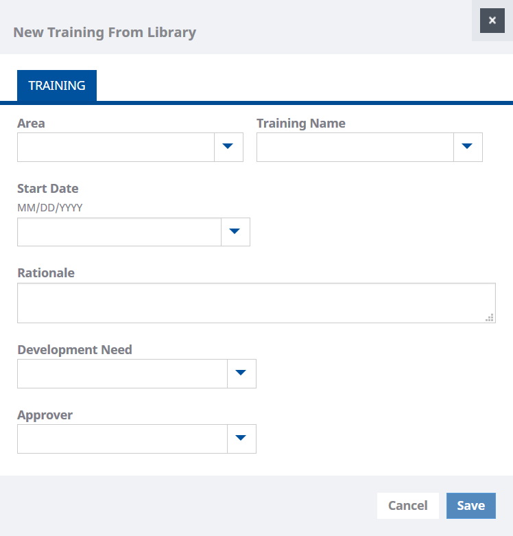 Screenshot: New Training From Library view