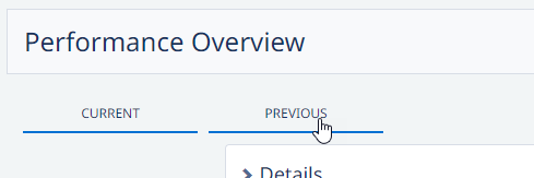 Screenshot: Select Previous on the Performance Overview page to view past performance reviews