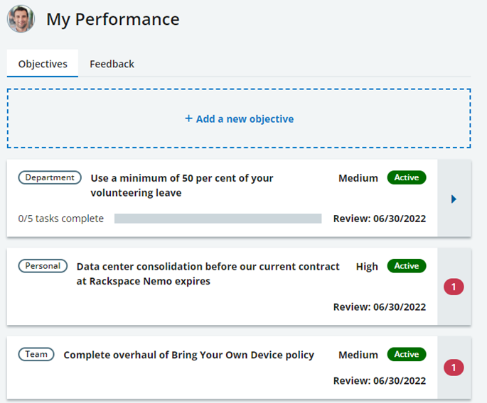 Screenshot: Enhanced objectives in the Performance Management app