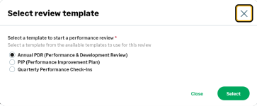 Screenshot: Select review template dialog