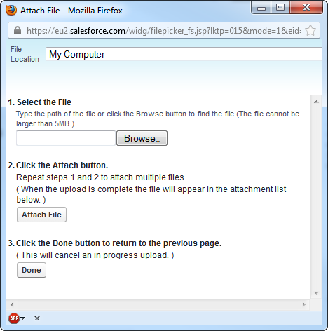 Screenshot: A browser's attach file window