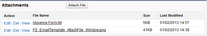 Screenshots: Attachments section listing two files attached to an Email Template