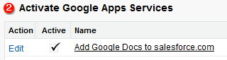 Screenshot: Add Google Docs to salesforce.com is active