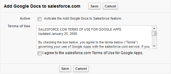 Screenshot: Add Google Docs to salesforce.com page