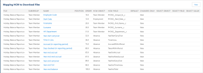 Screenshot: An example mapping of HCM fields to the download file