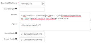 Screenshot: example header and footer configuration for XML file