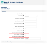 Partial screenshot sowing Payflow Upload Configur page with new checkboxes for manifest file additions highlighted