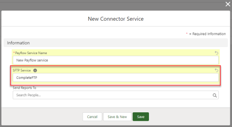 Screenshot: set the SFTP Service field