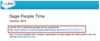 Screenshot: Salesforce email with a package installation link