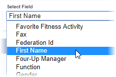 Screenshot: Selecting the field to use as a Merge field