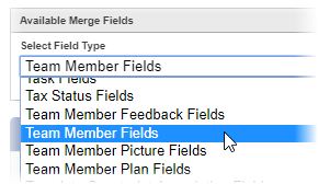 Screenshot: Selecting the Object to choose a Merge field