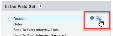 Screenshot: Selecting the Spanner icon next to a field in a field set to modify its properties