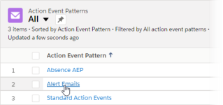 Screenshot: Selecting an Action Event Pattern from a list view