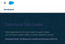 Screenshot: Section of the Salesforce Data Loader page with the download link