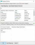 Screenshot: Mapping dialog for mapping fields in the file to Salesforce fields