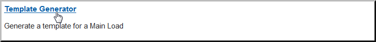 Screenshot: Selecting Template Generator from Data Loader home page