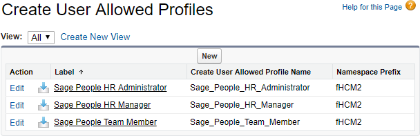 Screenshot: Create User Allowed Profiles page