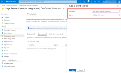 Screenshot: add a new client secret in Azure