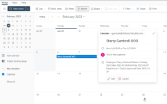 Screenshot: Microsoft Outlook with a Calendar event booking