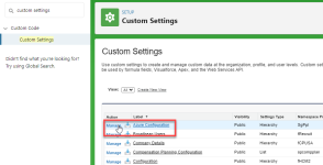 Screenshot: Selecting Manage for the Azure Configuration custom setting