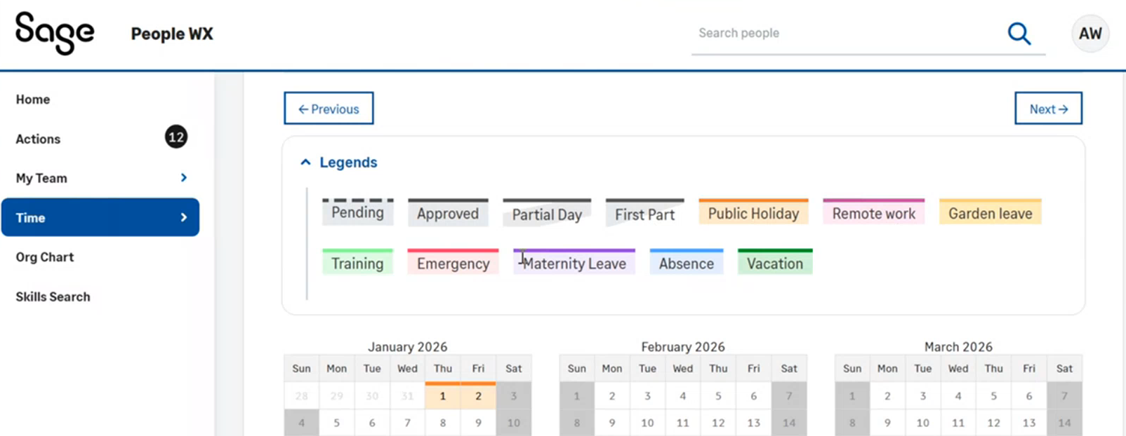 New calendar legend in Time Off.