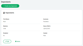 Screenshot: updated dependants process page in WX