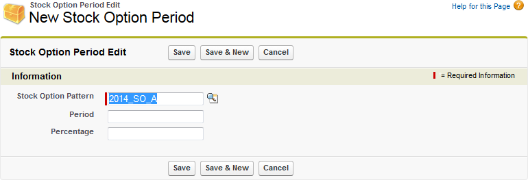 Screenshot: Stock Option Period Edit page for a new stock option period