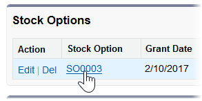 Screenshot: Selecting the reference for a stock option