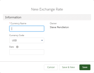 Screenshot showing new Exchange Rate page