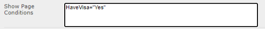 Screenshot: show page conditions: HaveVisa=Yes