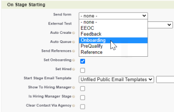 Screenshot: select the form in the send form picklist