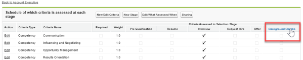 Screenshot: vacancy page, configure selection stage