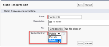 Screenshot: set cache control to public